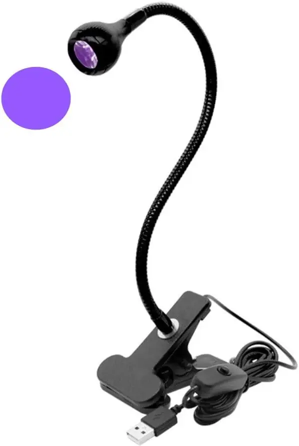 

395nm UV Nail Lamp with 10" Strong Gooseneck & Clamp, USB Portable Flash Cure Light for Gel Polish, Resin, Blacklight Art