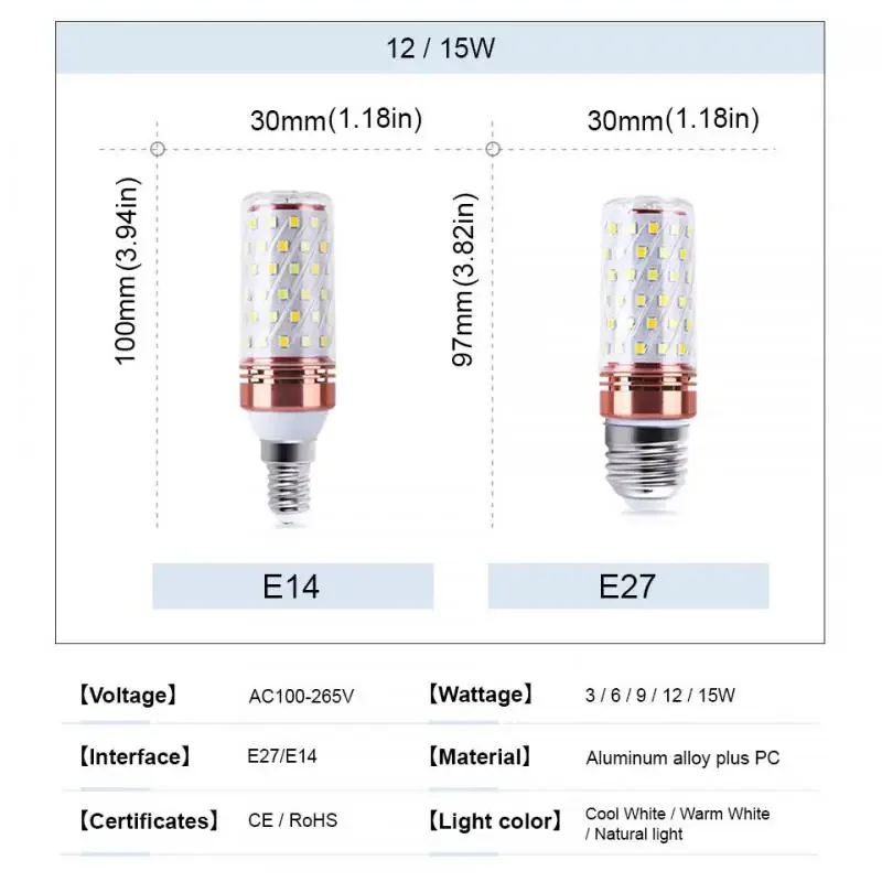 Bombilla de vela Led SMD2835 para el hogar, lámpara de maíz, blanco cálido/frío, ahorro de energía, E27, E14, 8W, 12W, 16W, 220V, 230v