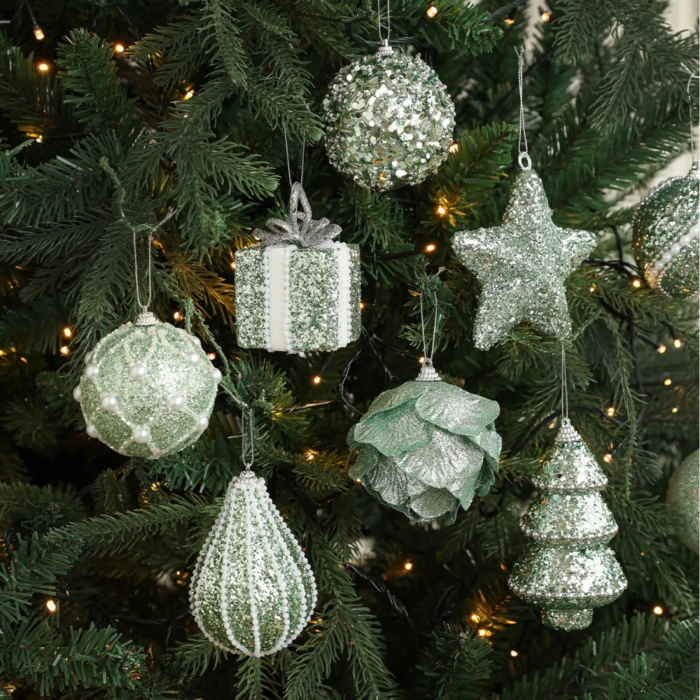 2026 Christmas Decoration New Green Foam Christmas Ball Glitter Sequins Balls Xmas Tree Hanging Pendants Home New Year Eve Decor - Image 2