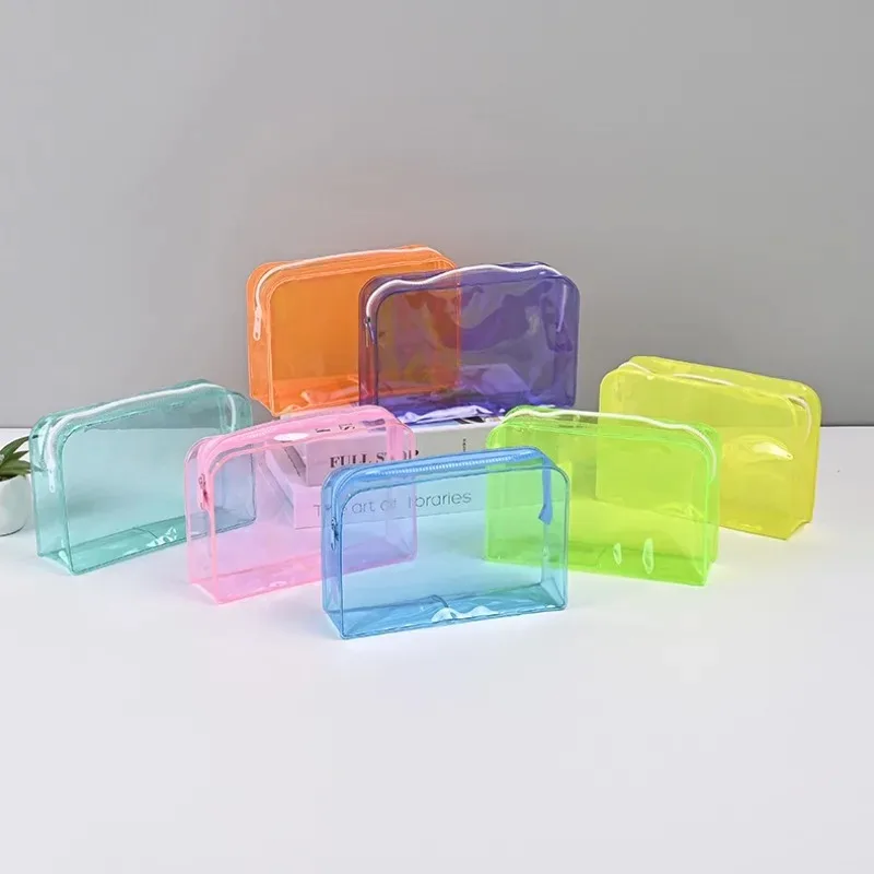 Candy Color Transparent Cosmetic Bag PVC Waterproof Large Capacity Makeup Bag Travel Skincare Toiletries Organizer Storage Bag