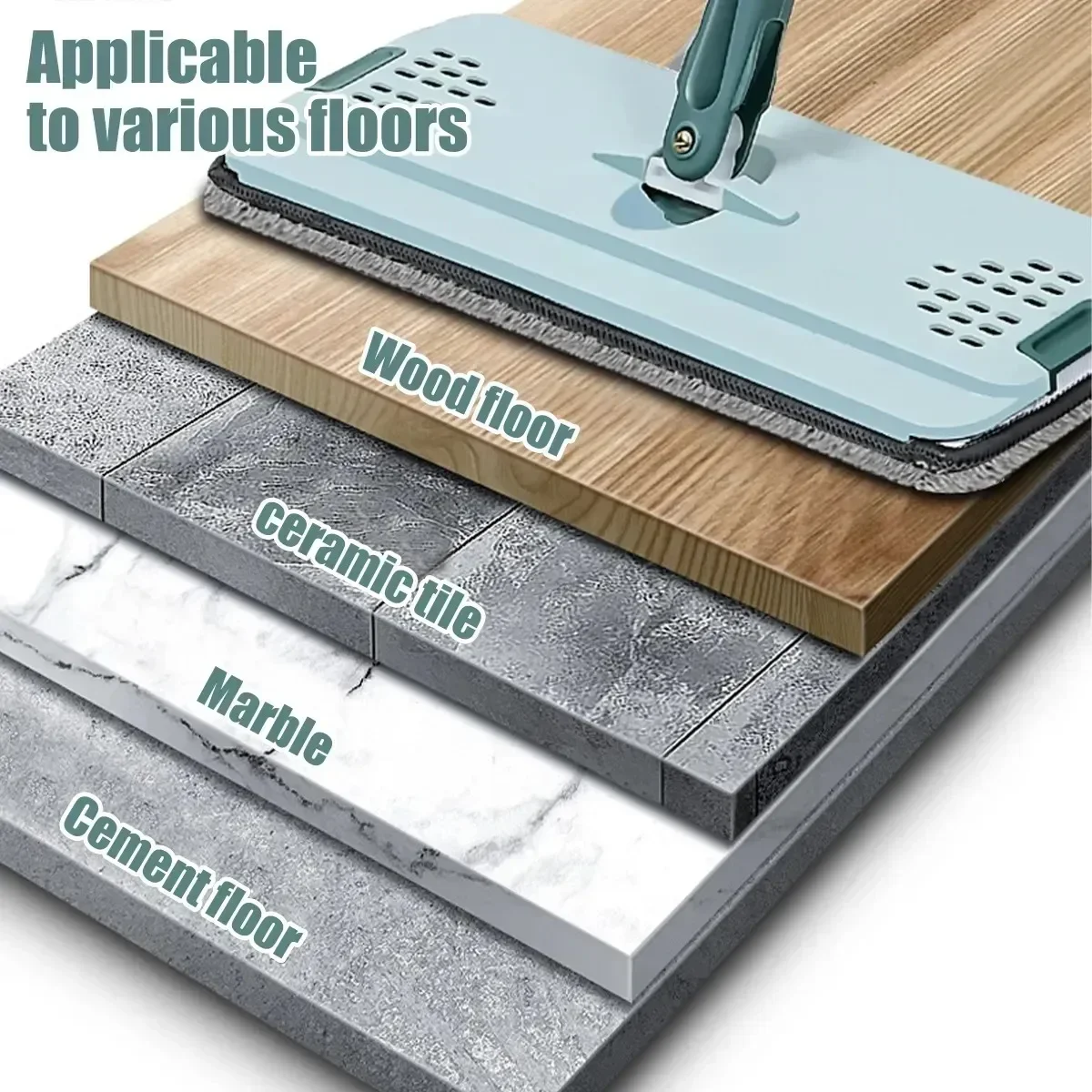 Flat Squeeze Mop com balde, Wringing Floor Cleaning, Microfiber Pads, uso molhado ou seco em madeira laminado, mão livre