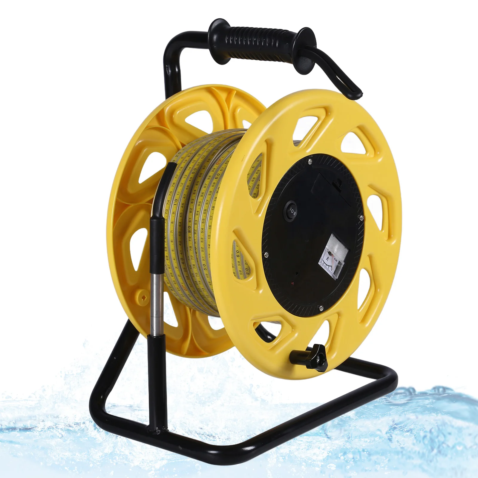 Medidor de nível de água para poço profundo de 50m, medidor de nível de água com sonda fixa e fita de aço, sensor de profundidade de poço de água subterrânea