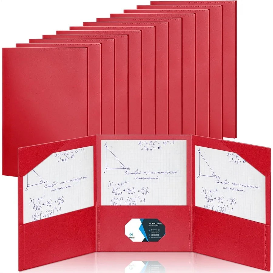 

24 Pcs Tri Fold 3 Pocket Folder Plastic Folders with Pockets for Work Class Office Back to School plies Red