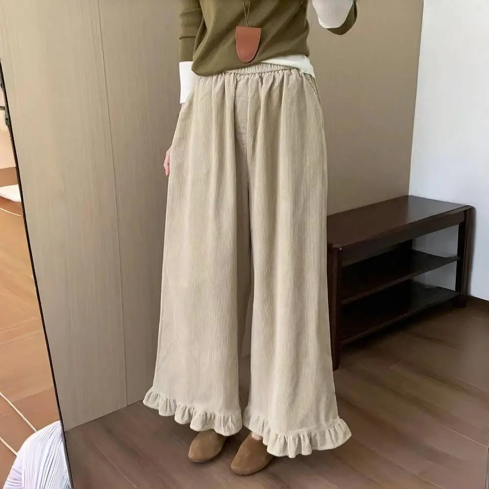 

Japanese Retro Corduroy Lace Wide-Legged Loose Autumn Winter Thickened All-Match Casual Pants Nine-Point Wide-Leg Trousers