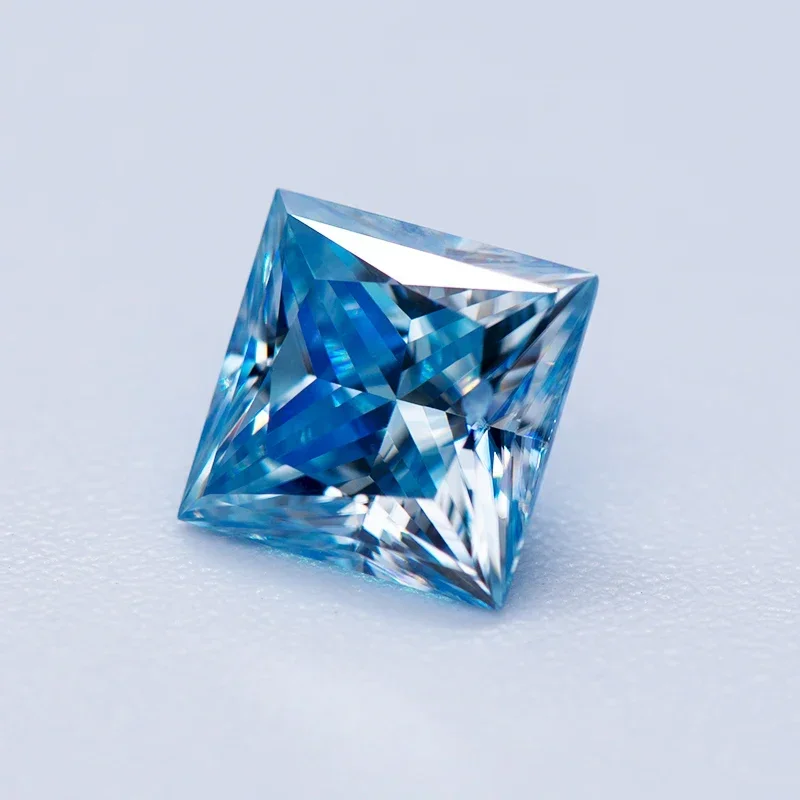 Moissanite Stone Princess Cut Ice Blue Color Lab Grown Diamond Charm DIY Jewel Making Materials With GRA Certificate