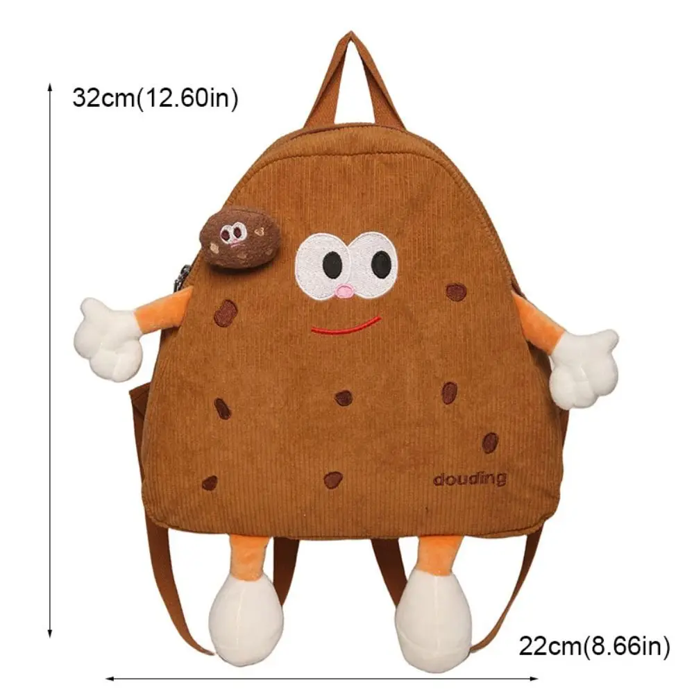 Mochila de pana para galletas, bolsa de hombro con cremallera, diseño de galletas de felpa