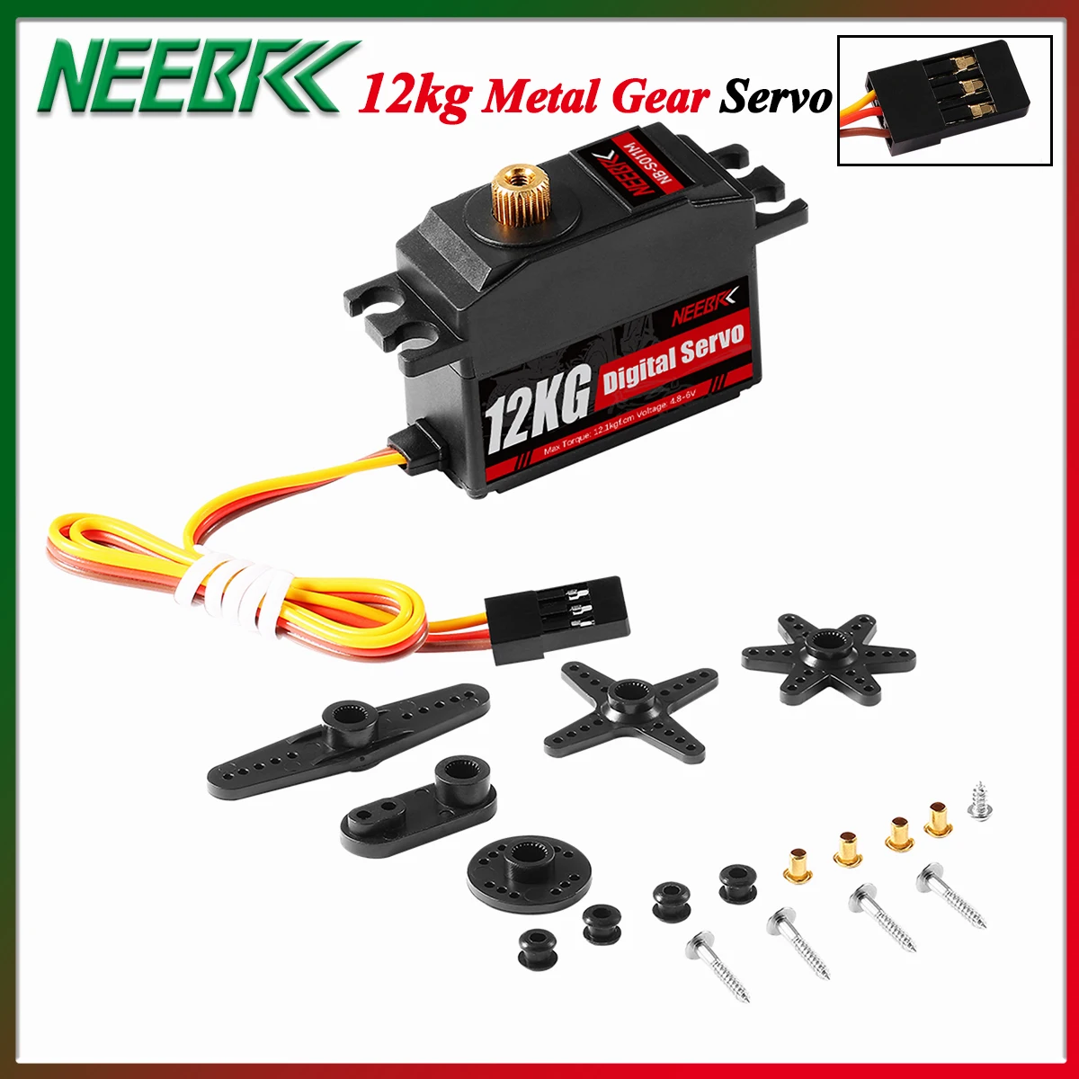 

NEEBRC 12KG Metal Gear Waterproof Servo for 1/10 1/12 RC Car Robot Boat Helicopter Quadcopter TRX4 Wltoys MN128 MN86 WPL Traxxas