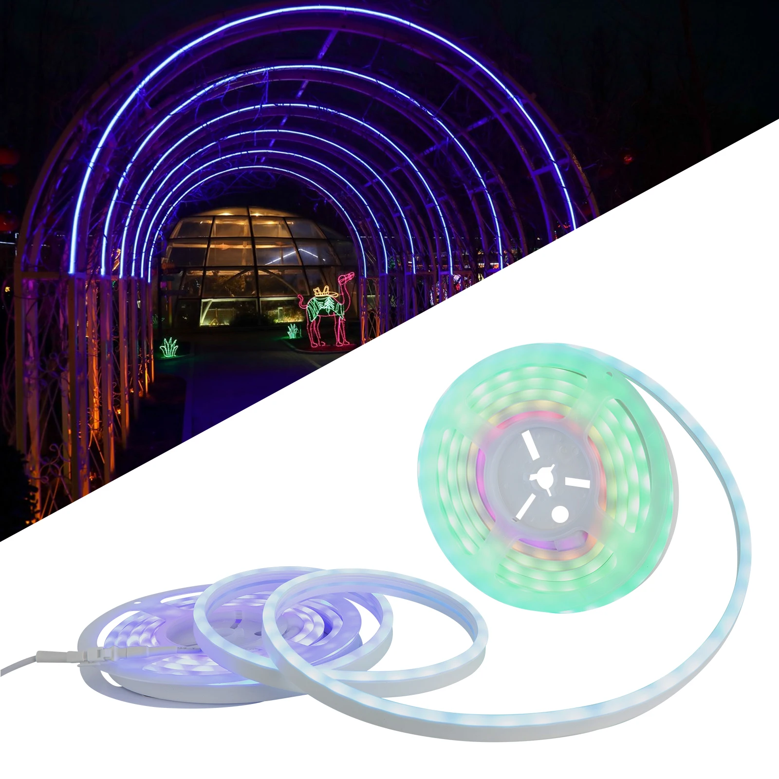 Novela tira de iluminación RGB, sincronización de música, resistente al agua IP65, diseño flexible, bajo calor, segura para niños, fácil instalación para el hogar y