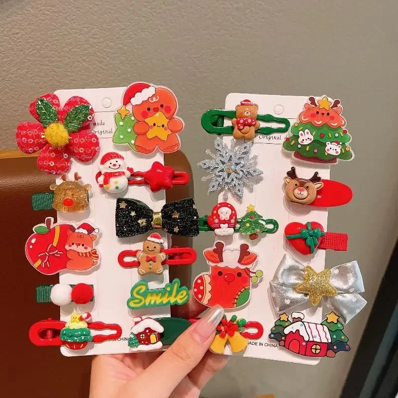 Zestaw spinek do włosów świątecznych, urocze spinki z motywem Świętego Mikołaja, choinki i płatków śniegu, akcesoria do włosów dla dzieci, prezenty na Nowy Rok
