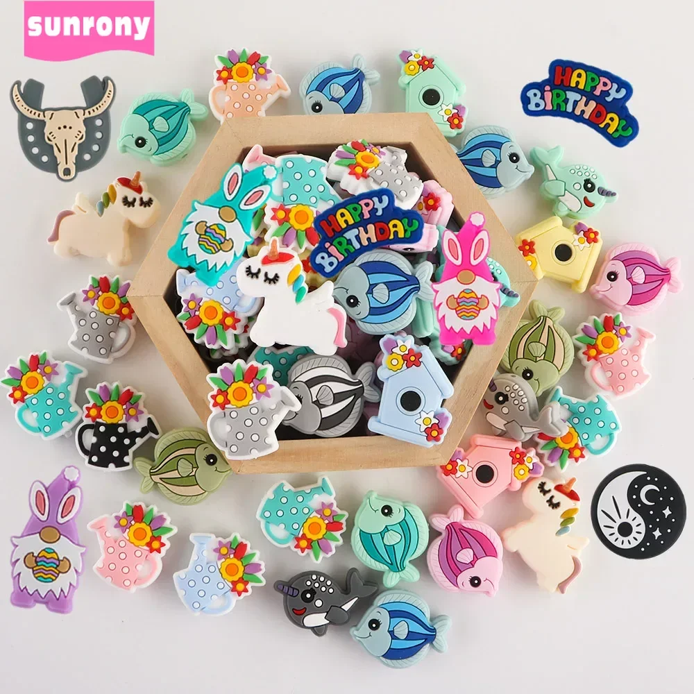 Sunrony 5/10Pcs New Silicone Beads Mini Yak Turtle Fish Bird House Bead For Jewelry Making DIY Necklace Jewelry Accessories