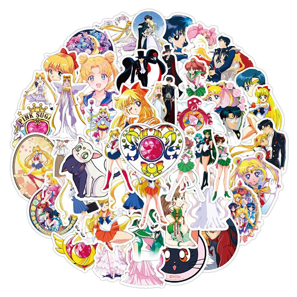 10/30/50pcs Kawaii Sailor Moon Anime Stickers Cute Cartoon Graffiti Decals Decor Phone Notebook Suitcase Sticker for Girls Toy