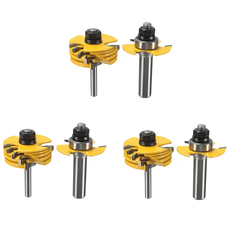 

ABSS-6Pcs Slot Cutter 3 Wing Router Bit 1/2 &1/4 Inch Shank Adjustable Woodworking Tool