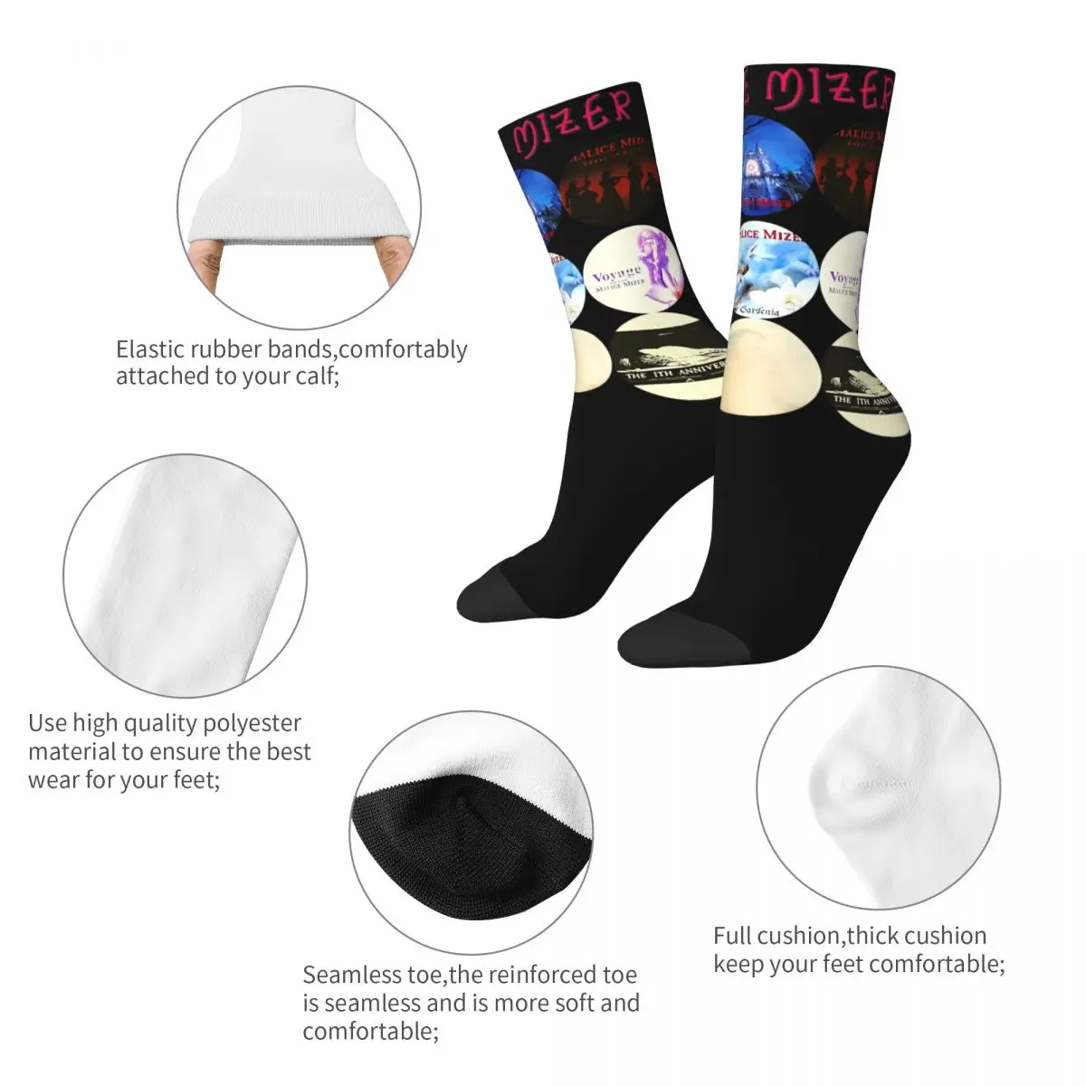 Fashion Unisex Malice Mizer Visual Kei Rock Band Dress Socks Retro Gothic Merchandise Crew Socks Soft Best Gift Idea