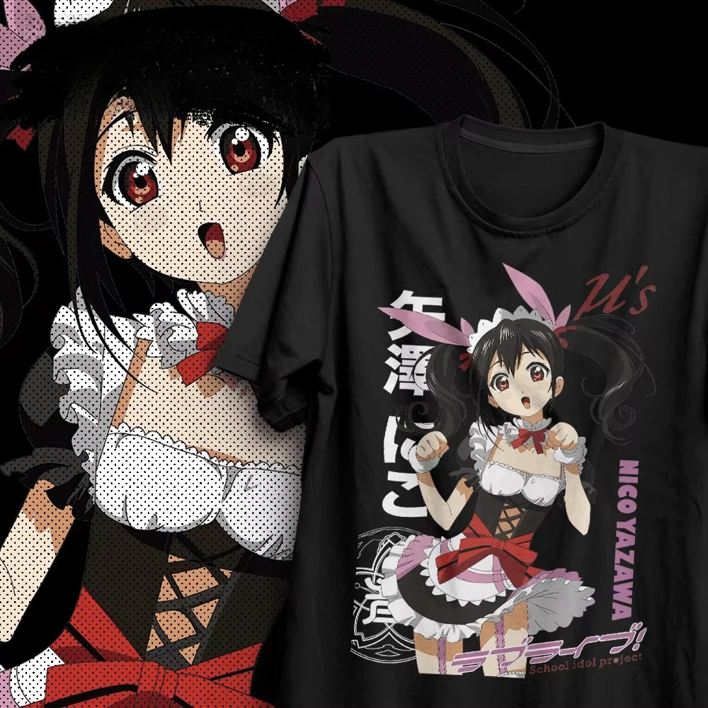Camiseta Negra con Gráfico de Anime de Nico Yazawa de Love Live, Verano 2026, Unisex, Estilo Y2K, Oversize, Streetwear, Algodón