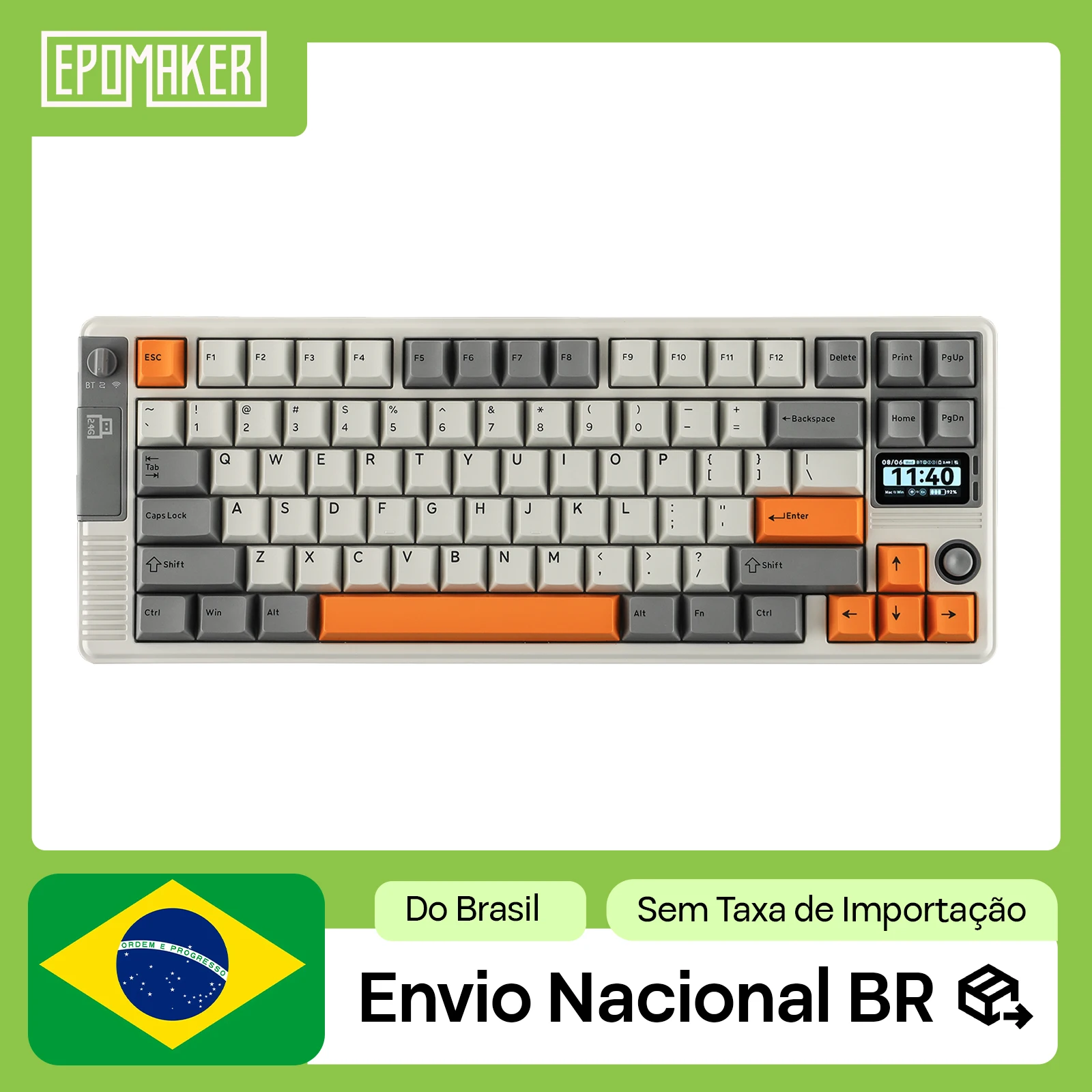 EPOMAKER RT85 Teclado Mecânico 75% ANSI US Gasket Fio/BT/2.4G Com Controle e Tela DIY Bateria 8000mAh