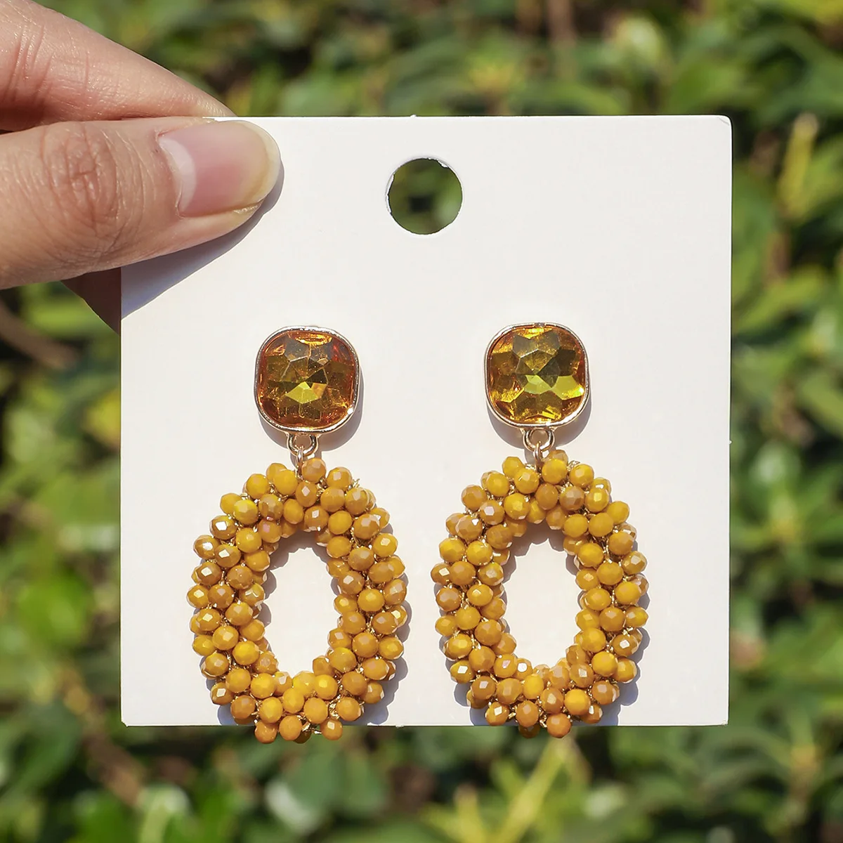 ZGMXR Rice bead earrings Circle Twisting Crystal Bohemia Colorful Hand-woven Alloy Woman Retro Simple Beaded earrings view 4