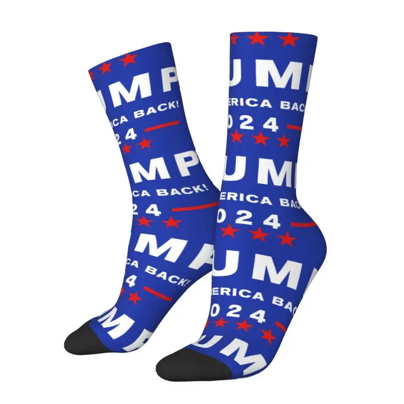 Custom Trump 2024 US America Back Dress Socks Men's Women's Warm Funny Novelty Crew Socks