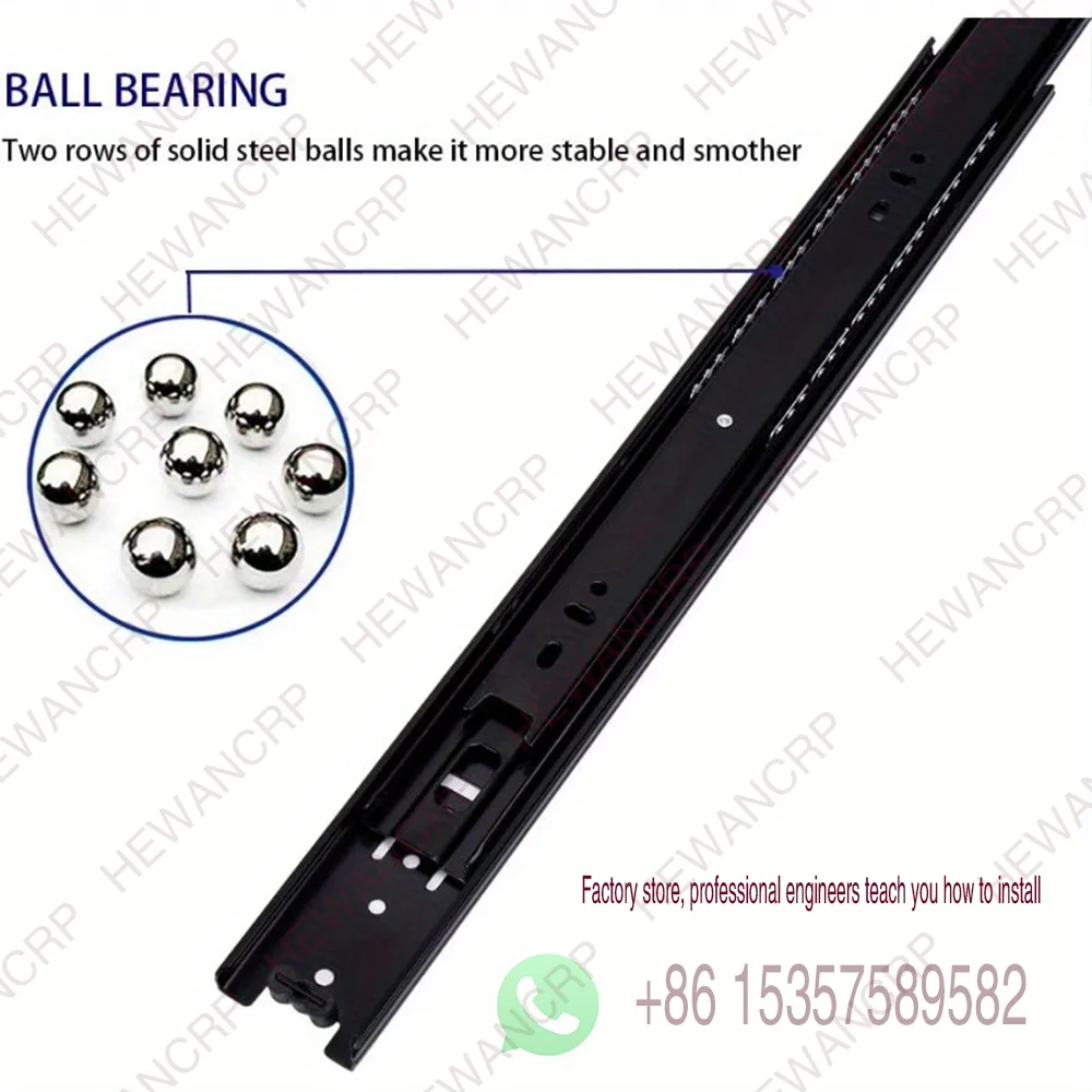 شرائح درج خزانة سوداء مكونة من 3 أقسام سميكة وناعمة وهادئة ومحمل كروي للتخميد وإغلاق ناعم وملحقات الأجهزة #3