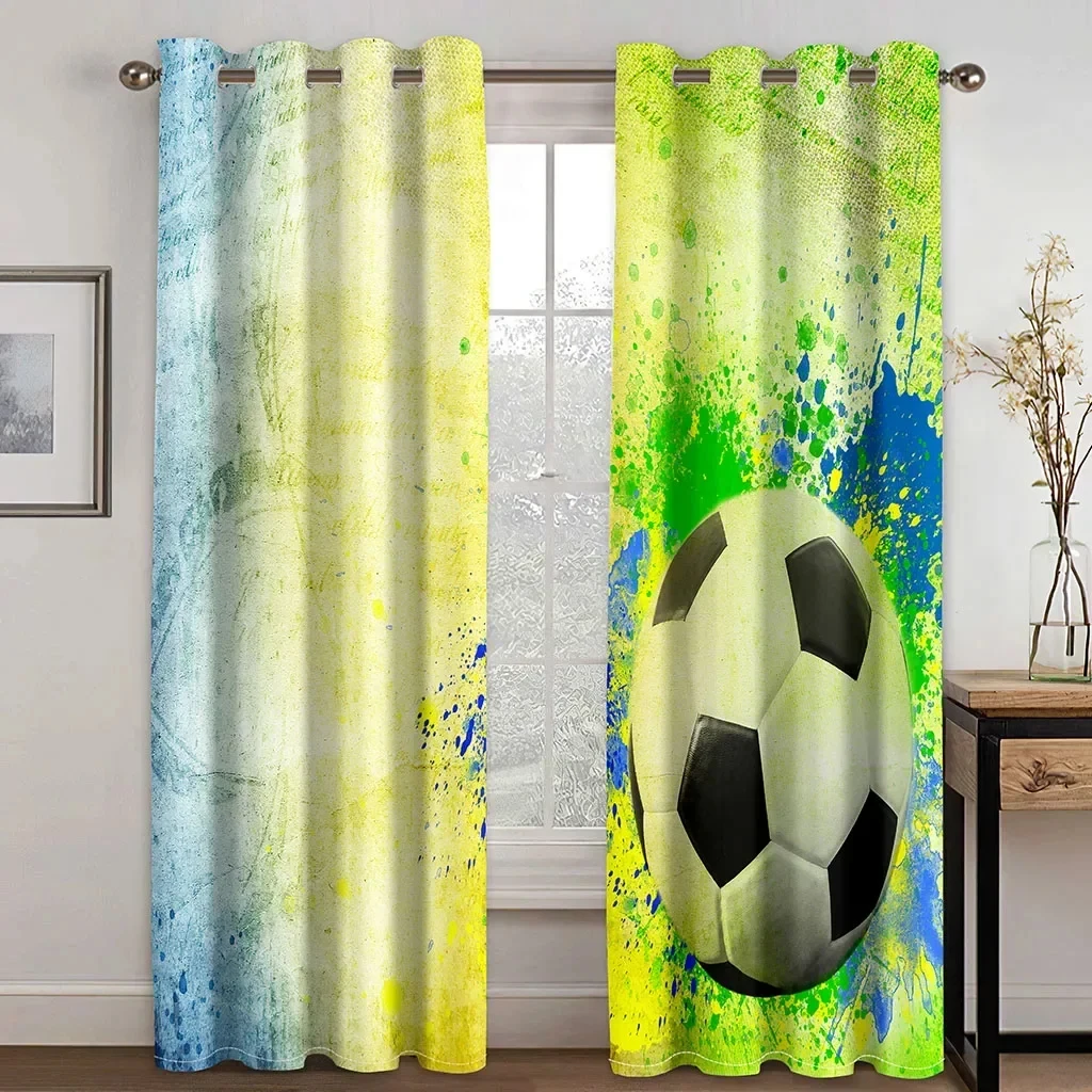 Red White Blue Flag Soccer Curtains Balls Football Design 3D Window Curtains for Living Room Window Treatment Drapes cortinas