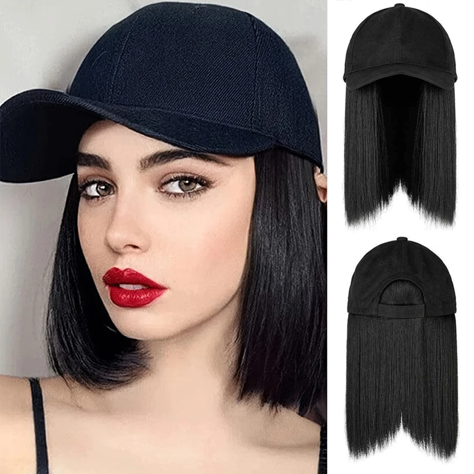 

BeautyEnter Integrated Wig Cap Short Straight Hair Female Wig With Collarbone Suitable For Daily Wear By Women Black Hat Wig