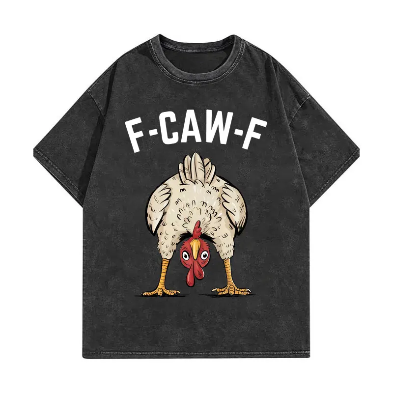 

Винтажная забавная футболка с мытой курицей F-Caw-F, модные уличные трендовые модные футболки с короткими рукавами, повседневная свободная хлопковая футболка унисекс