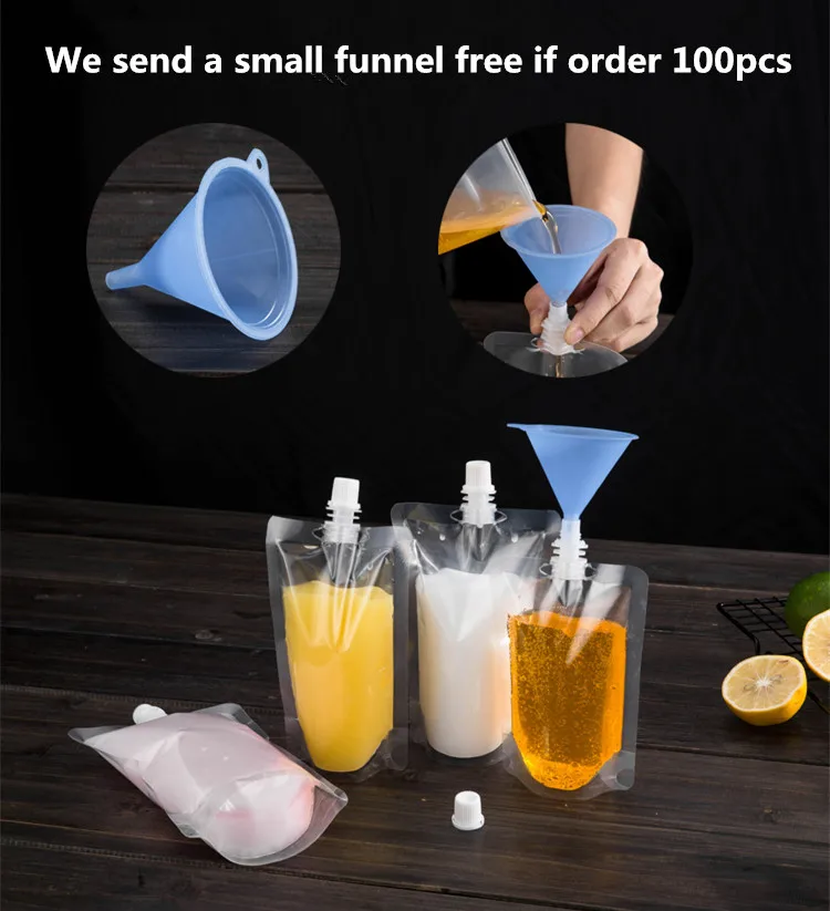 100PCS 30ML~600ML Clear Plastic Spout Beverage Bags Coffee Beer Juice Bar Wedding Home Party Birthday Suction Nozzle Pouches