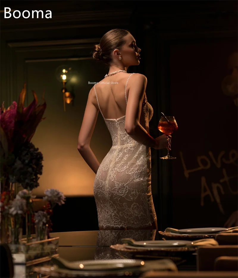 Booma Mermaid Lace Mini Wedding Dresses Spaghetti Strap Sleeveless Simple Elegant Brides Gown Custom Made 2025