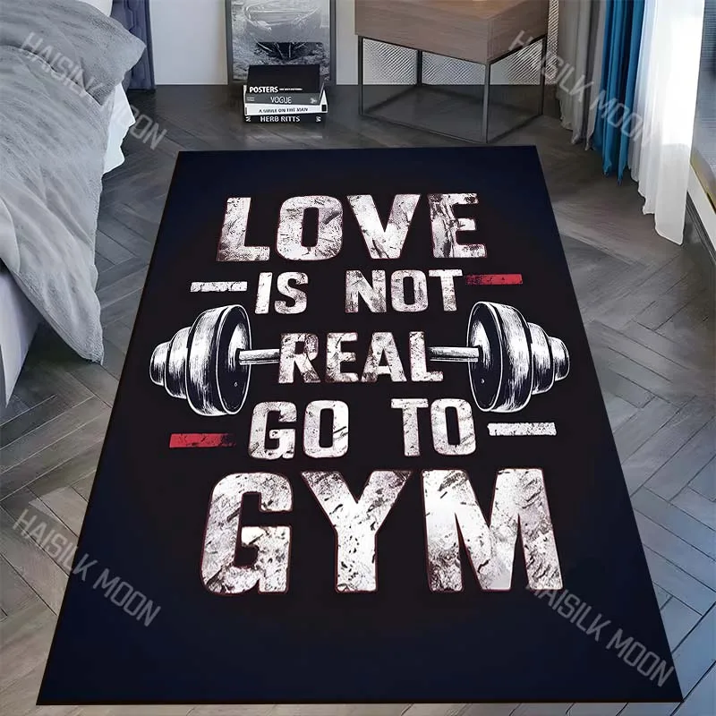 1PC Motivational gym slogan dumbbell poster typography Carpet for Living Room Bedroom Sofa Home Decor Rus Non-slip Floor Mat