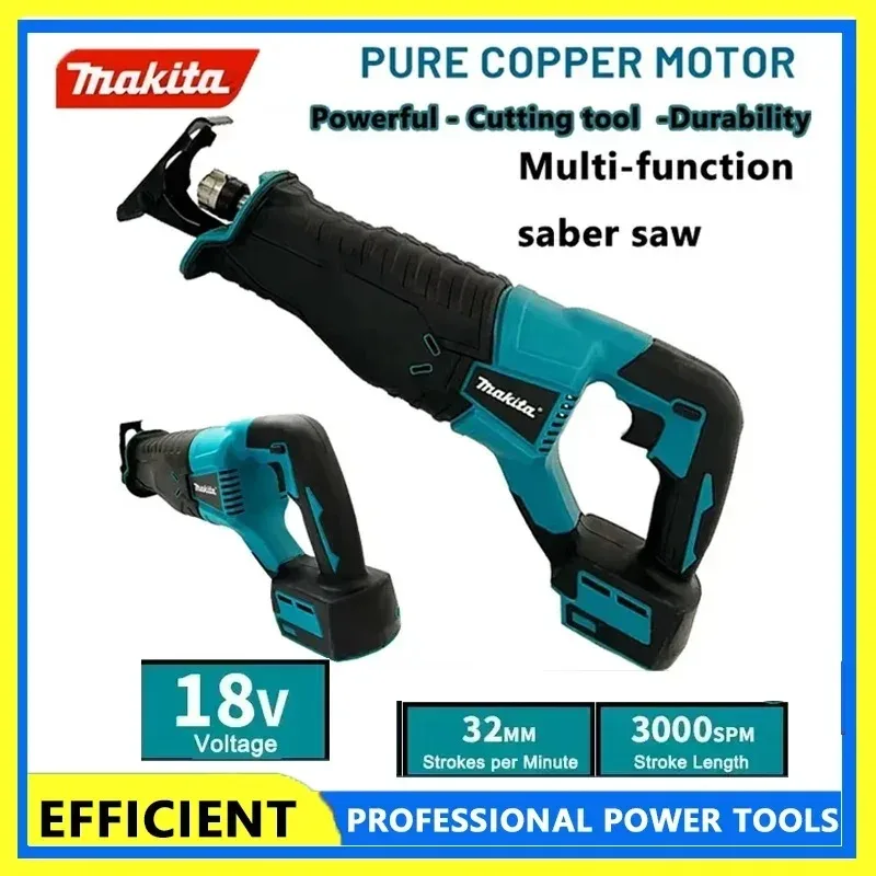 

Бесщеточная сабельная пила Makita, портативный аккумуляторный электроинструмент с 4 пильными полотнами для батареи 18В