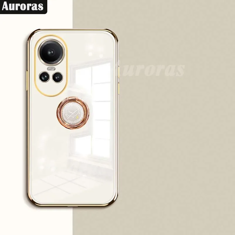 

Auroras For OPPO Reno 10 Pro 5G Case With Ring Solid Color Electroplate Frame Soft Shell For Reno 10 Pro Plus 5G Back Cover