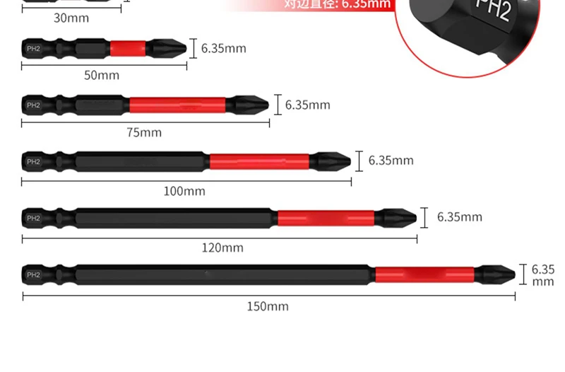 

5PCS PH2 Electric Strong Magnetic torque Cross Screwdrivers Bits Impact Batch Head 30/50/75/100/120/150mm Power Tool Accessories