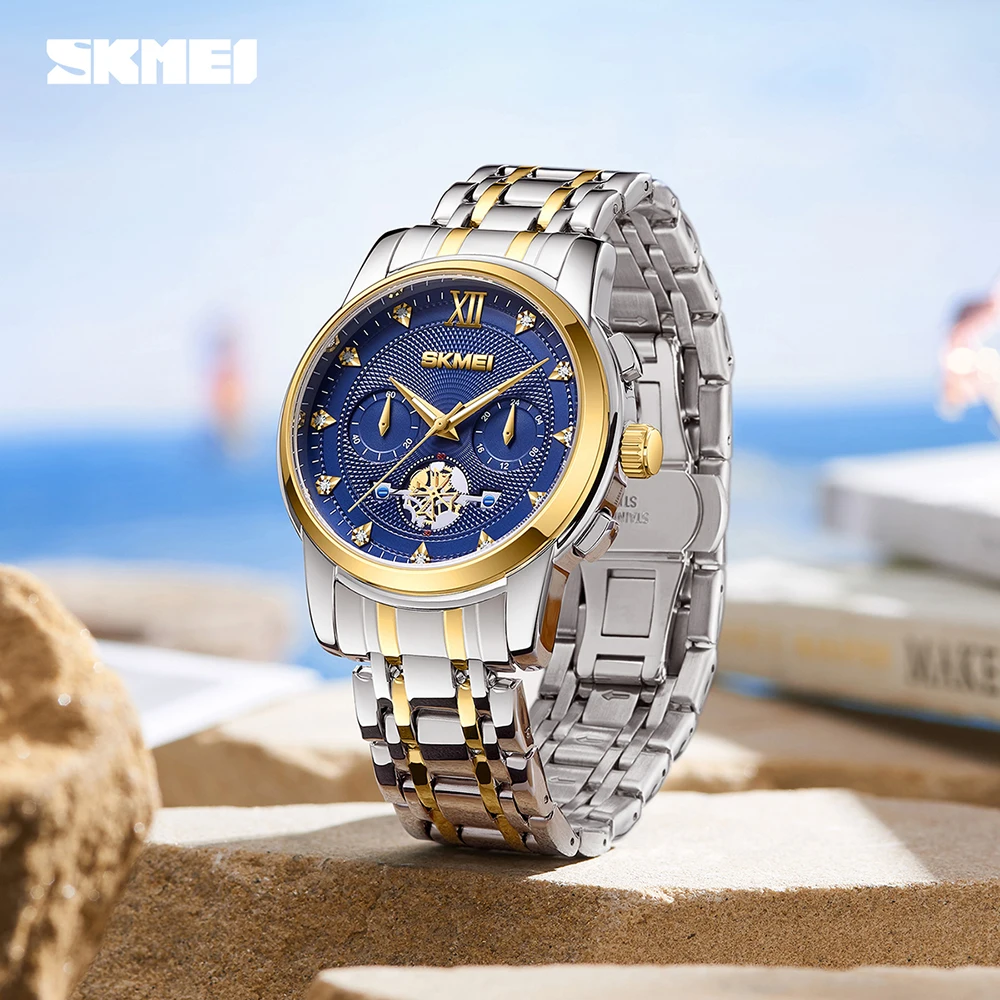 Reloj SKMEI de lujo con movimiento de cuarzo para Hombre y mujer, Reloj de pulsera multifunción con cronógrafo resistente al agua, Reloj para Hombre