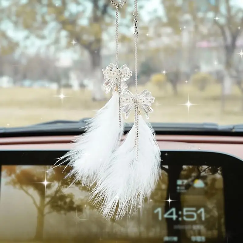 Rearview Mirrors Feather Pendant Elegant Soft Feather Keychain Bag Pendant Suspending Lucky Ornaments For Doors Window Wall