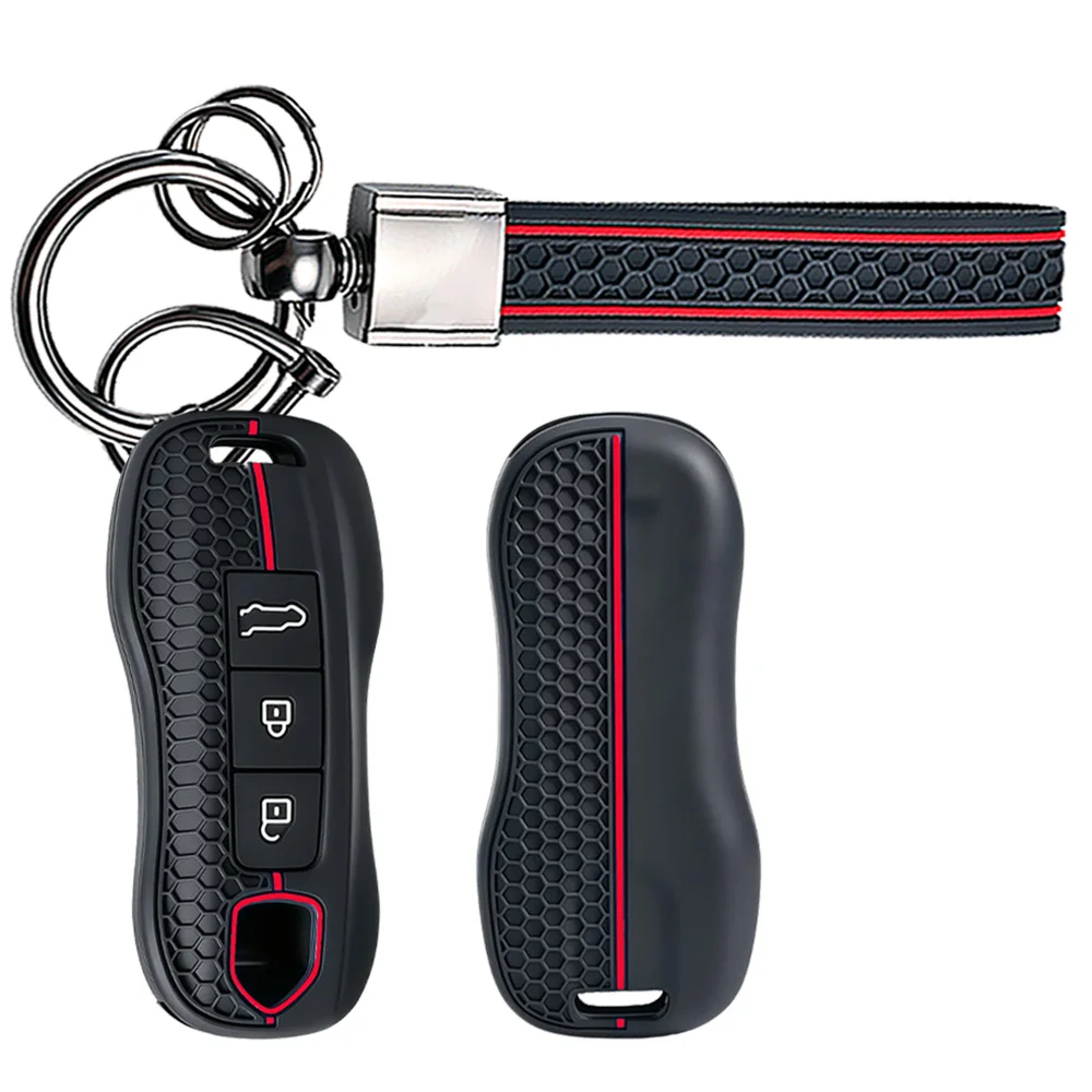 For Porsche Panamera Cayenne 971 911 9YA Macan Boxster Car Key Case Cover Auto Keychain Protective Suede 3 Button Accessories