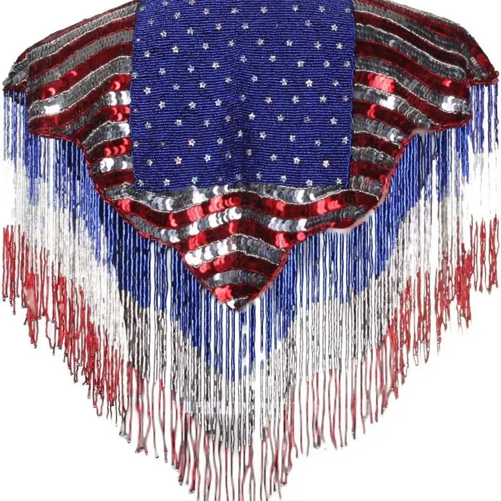 

Шаль Americana со звездами и полосками, расшитая бисером и бахромой для празднований 4 июля