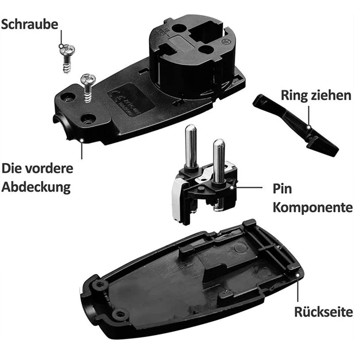 ABUO2pcs Black Schuko Angled Plug Flat, Schuko Flat Plug 250 V (16 A), Schuko Plug, Schuko Plug Flat, Eu Plug