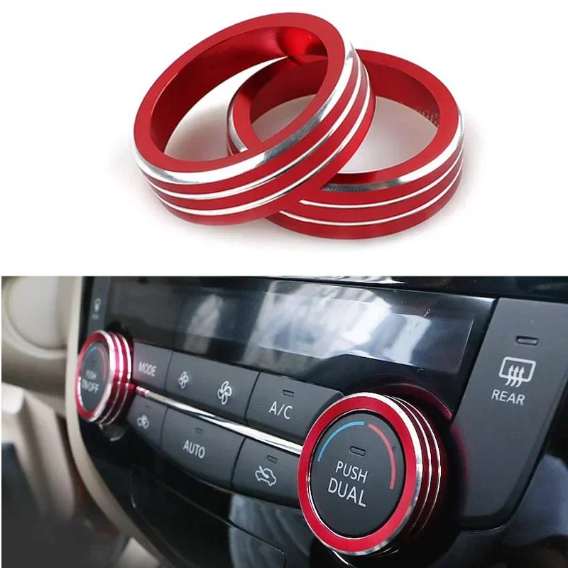 2pcs Auto Car AC Climate Control Ring Knob Trim Cover For Nissan Rogue X-Trail 2014-2018 Alloy Ring Knob Cover NEW