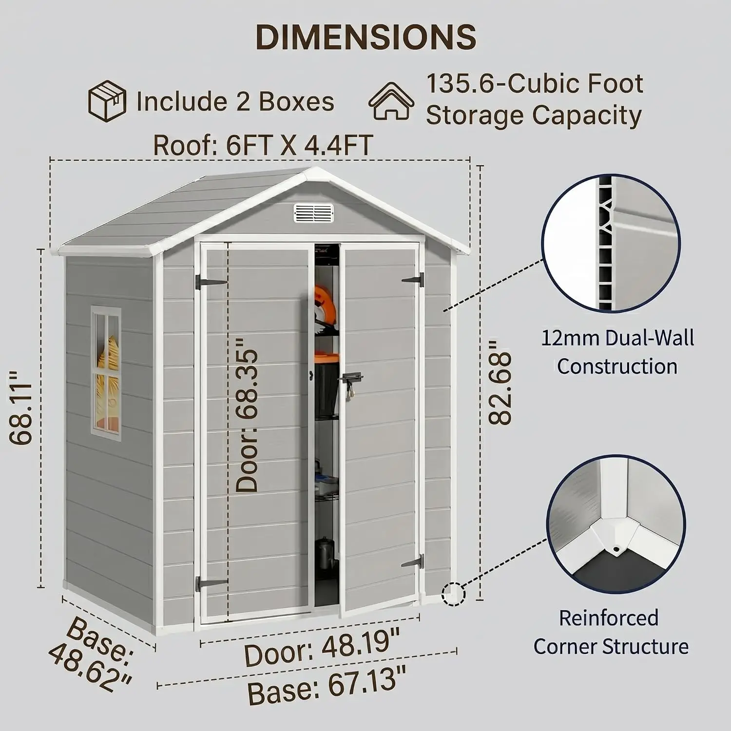Resin Storage Shed with Floor, Outdoor Plastic Garden Tool Shed 6x4.4 FT Grey, Customized - view 3
