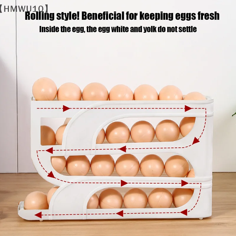 〔HMWU10〕Automatic Roll-down Egg Storage Box Kitchen Refrigerator Side Door Egg Preservation Rack 30 Pieces To Pack Egg Boxes