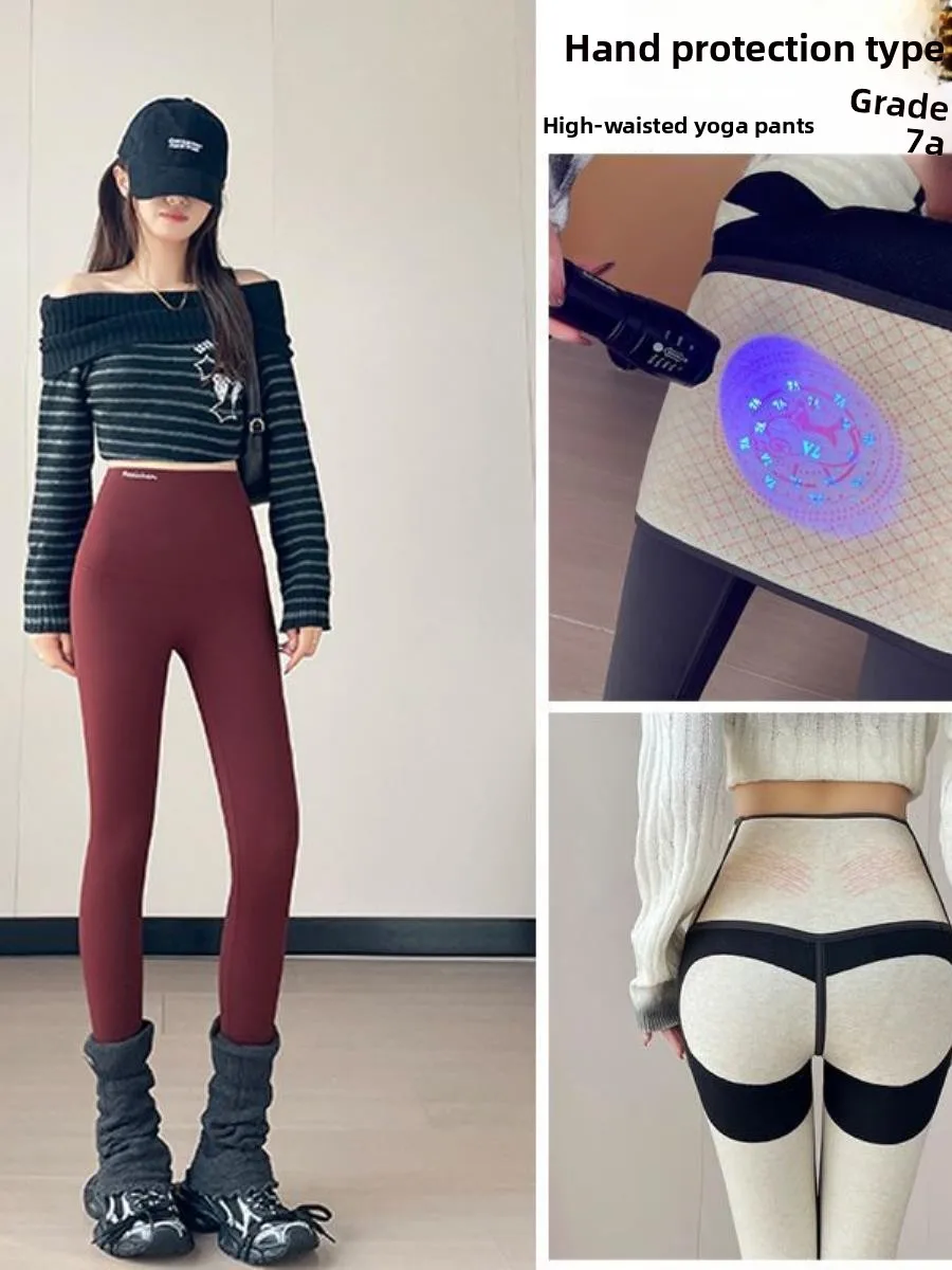 

Теплые брюки для йоги из овчины с высокой талией на подкладке, женские осенне-зимние уличные леггинсы, облегающие леггинсы