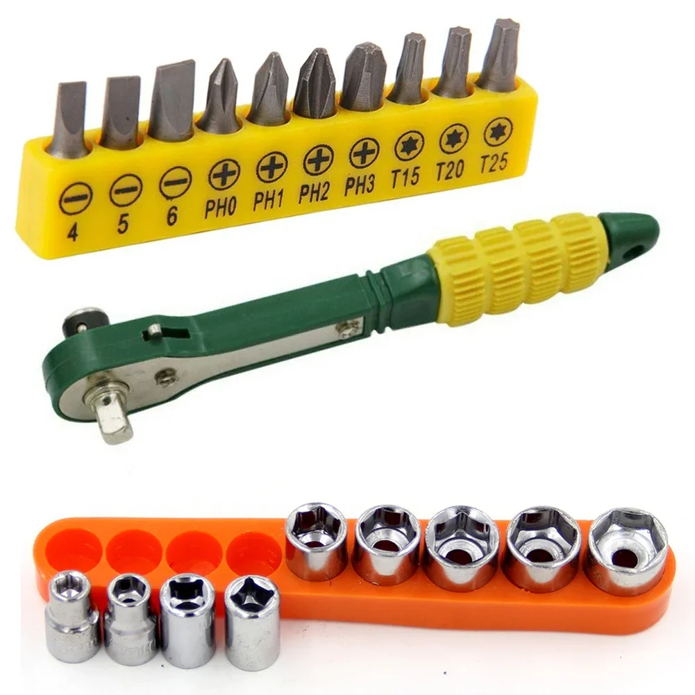

Ratchet Wrench With Quick Driver 1/4inch And Multiple Socket Sizes Plus Screwdriver Bits For Repair And Maintenance