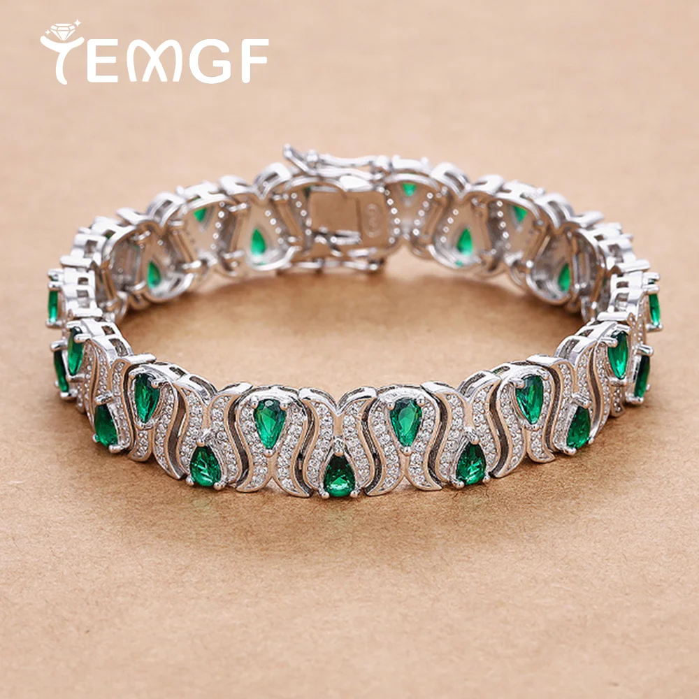 3*5mm Emerald/Ruby Gem Bracelet for Women High Carbon Diamond 925 Sterling Silver Bangle Party Sparkling Luxury Jewelry Gifts
