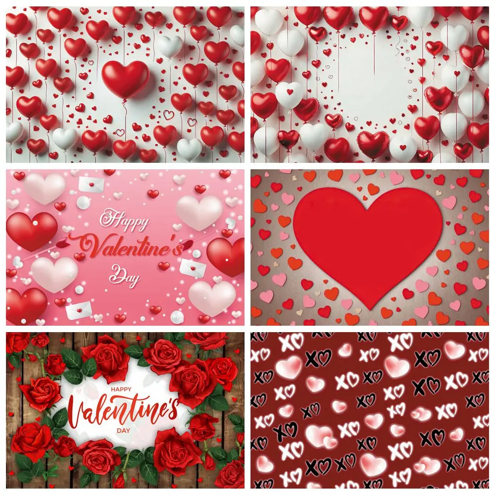 

Фон для фотосъемки ко Дню святого Валентина, розовый, красный, сердце любви, воздушные шары, милая пара, портрет, дата, вечеринка, фотофон, фотостудия