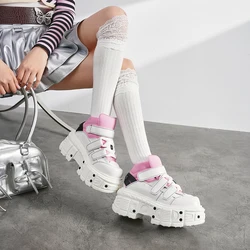 2026 New Punk Style Women Shoes Lace-up Heel Height 6CM Platform Shoes Woman Metal Decor Woman Sneakers Gothic Ankle Rock Boots