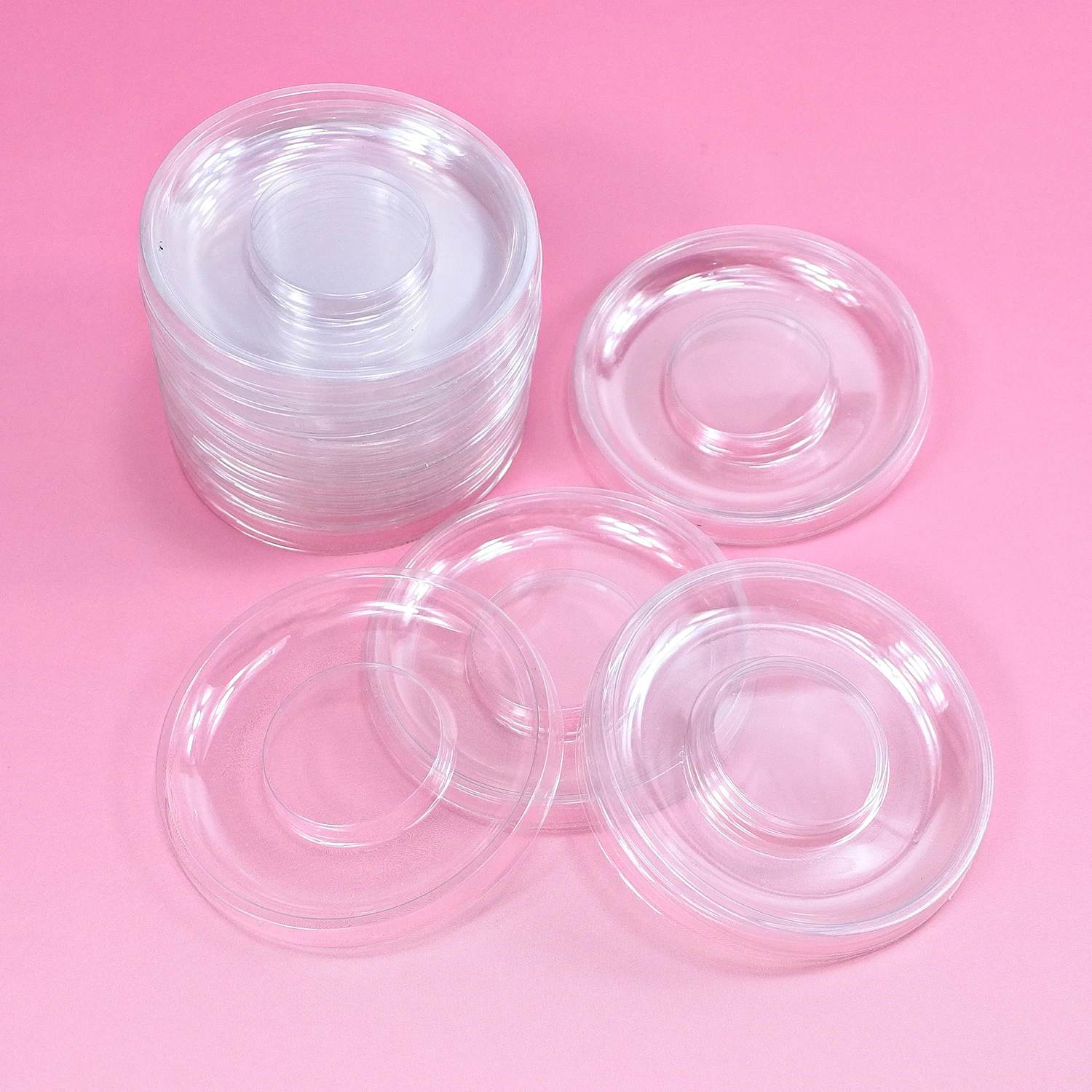 20-100Pcs Round Eyelash Tray Holder Plastic Eye Lash Trays Lid for False Eyelash Case Empty Holder Box Packaging Box Container