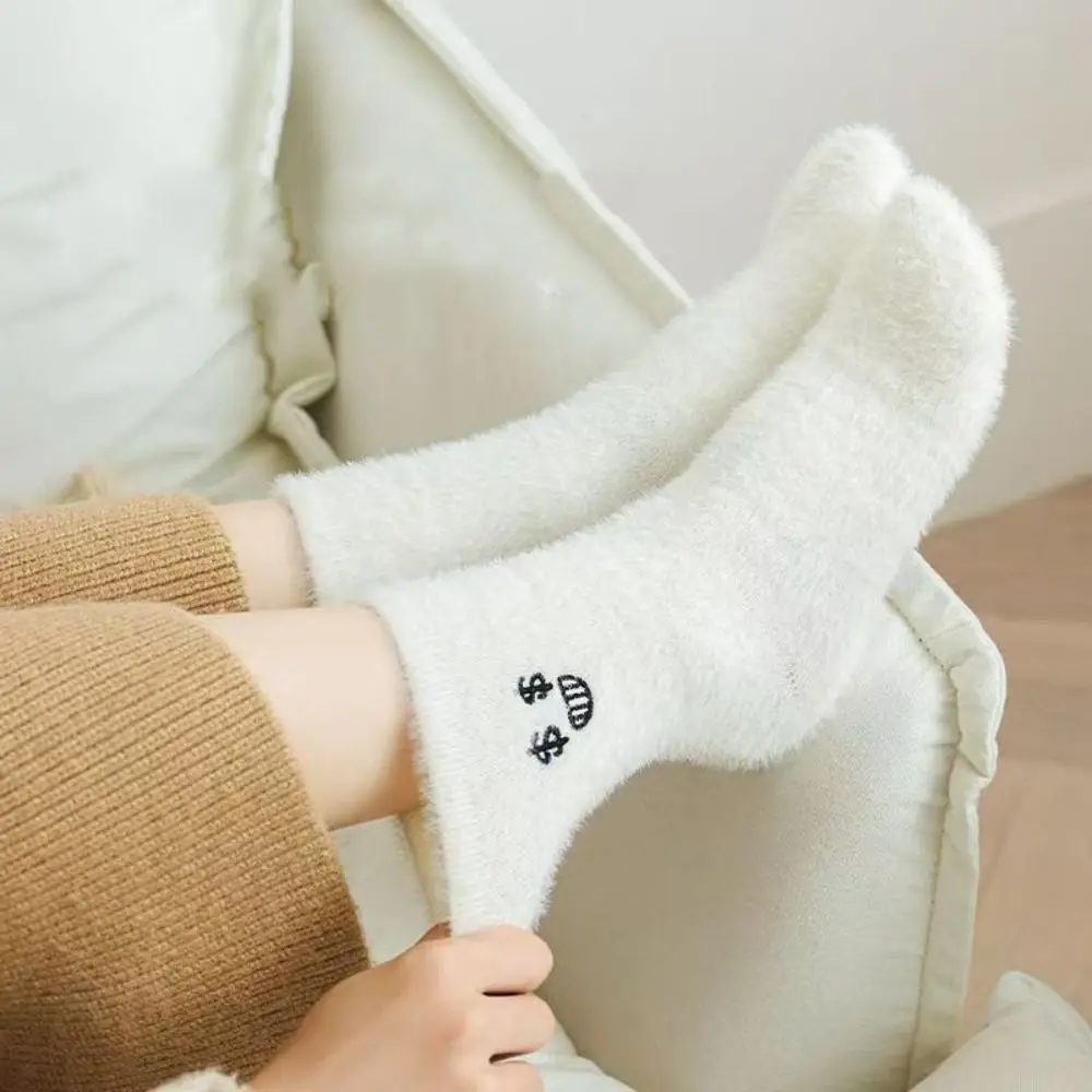 

5Pairs Ins Embroidered Mink Fur Socks Cartoon Soft Sleeping Socks Women Sweet Hosiery Thicken Warm Socks Fall Winter