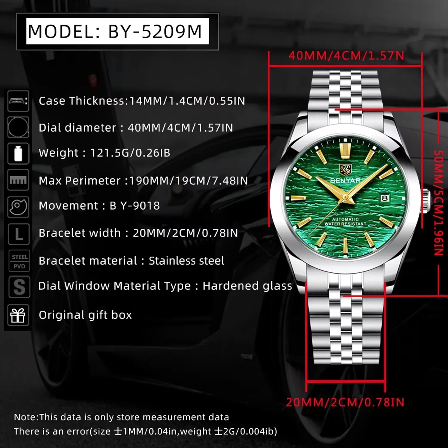 BENYAR Mens Watches Top Brand Luxury Man Mechanical Wristwatches Automatic Watch For Men Waterproof Sports Stainless Steel Clock - view 6