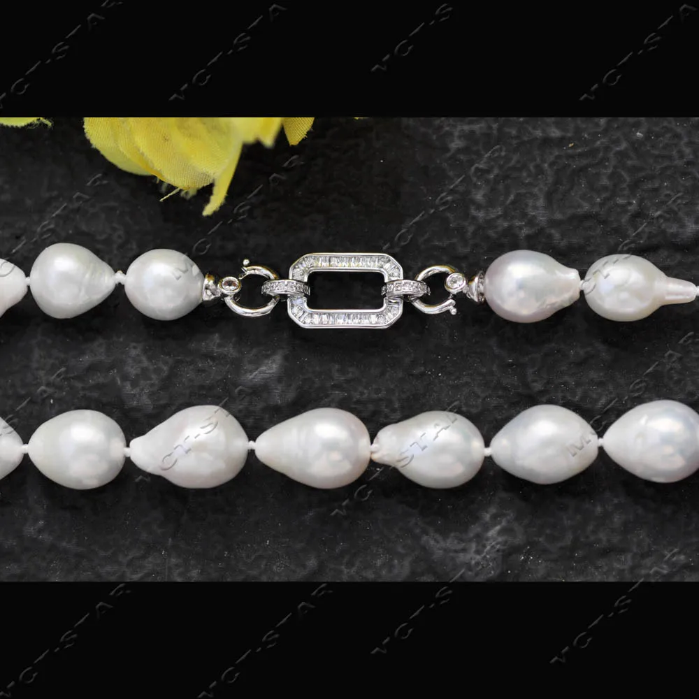 

MTC·STARZ A+ High Luster 18" 15mm White Drop Teardrop Edison KESHI Pearl Necklace CZ (Z14519)