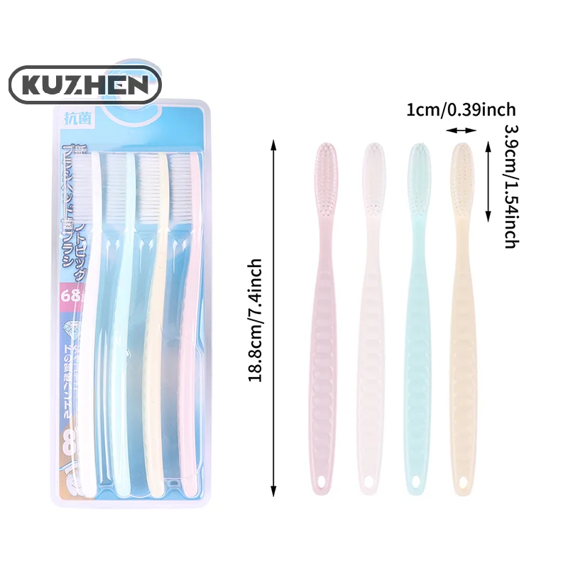 4Pcs Soft Long Head Adult Big Head Toothbrush Japanese And Korean Comfortable Teeth Super Soft Oral Cleaning Brush