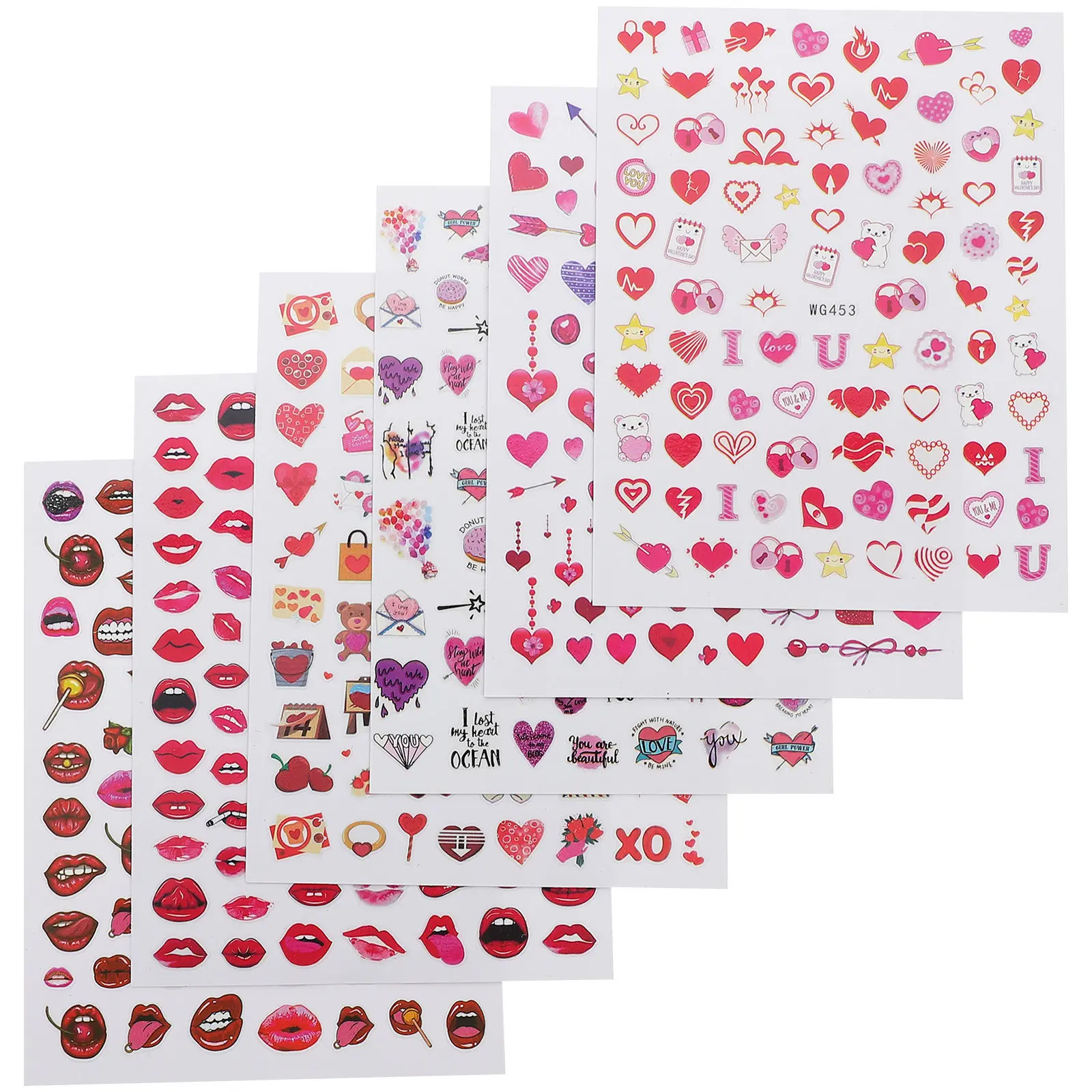 

12 Sheets Heart Nail Decals Adhesive Valentine Stickers for Nail Art Decoration Toe Finger Nails Cell Phone Case Gifts